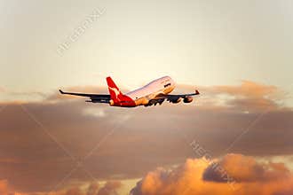 Qantas Boeing 747 jet in flight