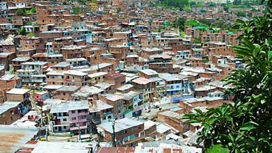 View of a poor neighborhood in Latin America. Comuna 13 MedellÃ­n Colombia