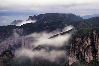 Shenxianju mountain with fog view