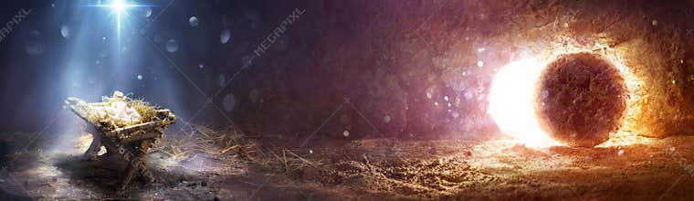 Nativity And Resurrection - Manger And Empty Tomb