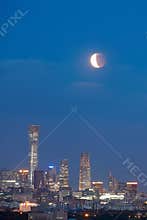 Beijing skyline lunar eclipse