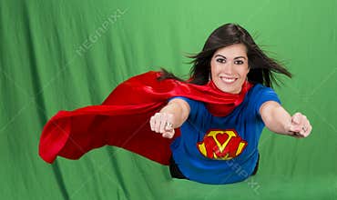 Super Mother Role Model Hero Flying Green Screen