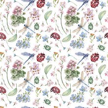 Dragonfly beetle ladybug insects and flowers geranium and forget-me-nots beautiful spring clipart hand drawn watercolor set separa
