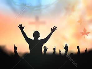 Human raising hands to praying God