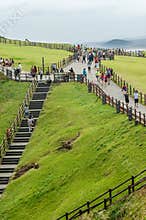 Many Tourists at Seongsan Ilchulbong base in jeju island  south korea. Wish list 2021.