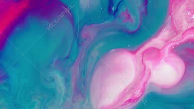 Close-up of alcoholic ink blue and pink vibrant paints blended together