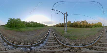 4K 360 VR Railroad with rails and sleepers