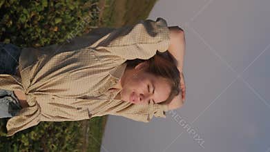 Adolescent girl outdoor, portrait at sunset