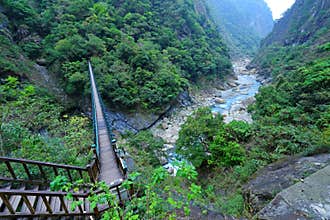 Zhuilu Suspension Bridge near Swallow Grotto Trail Yanzikou in Taroko National Park