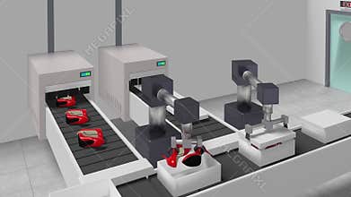 Working shoes packaging conveyor - 3d animation