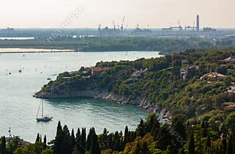 Coastline next to Duino and Monfalcone Shipyards in the Background