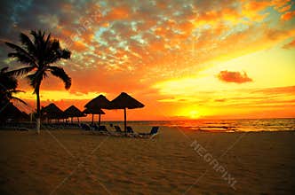 Sunset Scene at Tropical Beach Resort