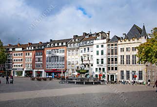 AACHEN, GERMANY. OCTOBER 04, 2020. View to a square with a fountain