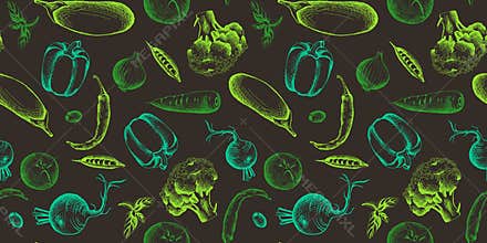 seamless pattern lineart of vegetables, vegan diet food