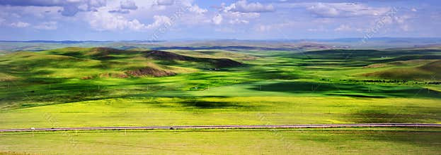 Panorama prairie and mountains landsacpe