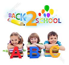 Back to school - kids with books and letters