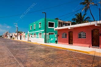 Colorful street in town of Progreso Yucatan Mexico