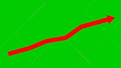Animated red arrow. Growth chart of economy. Vector illustration
