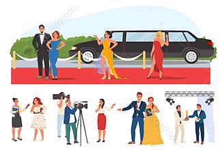 Film awards set vector celebrities on red carpet