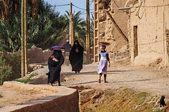 Rissani, Morocco - Oct 18, 2019: People at the Kasbah of Rissani in Morocco
