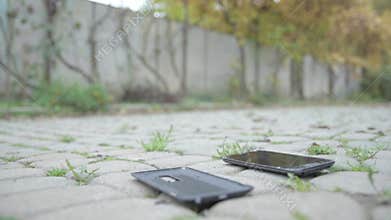 Smartphones cellphone phone drop to the ground. Make the screen broken and damaged. accident insurance technology, repair and main