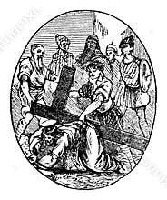 Vintage Antique Religious Biblical Drawing or Engraving of Jesus and 3th, 7th or Third or Seventh Station of the Cross
