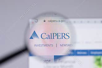New York, USA - 26 April 2021: CalPERS logo close-up on website page, Illustrative Editorial