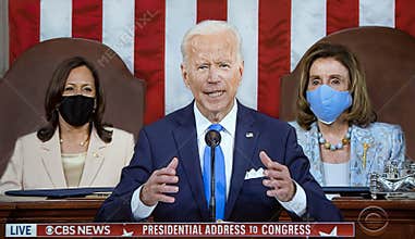 Kamala Harris, Nancy Pelosi, and Joe Biden on CBS Televised Address to Congress