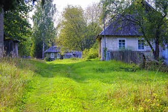 Classic rural landscape, small wooden houses