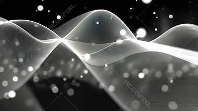 Abstract Digital Waveform with Glowing Particles in Black and White