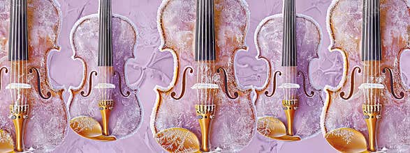Symmetrical violins with frost and gold accents on lavender