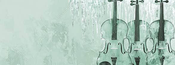Minimalistic Violin Border with Icicles and Snow Patterns