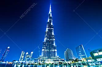 Dubai downtown and Burj Khalifa at night