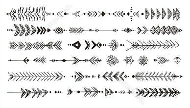 A set of hand-drawn ethnic patterns showcasing African folk motifs. This assortment includes borders influenced by