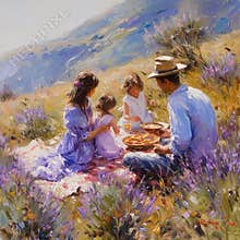A Family\'s Picnic Amongst the Blooms