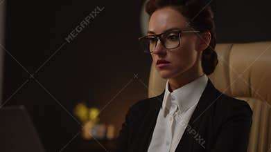 Close up shot business person's fingers tapping a notebook keyboard. Seo copywriter female in office. Creative