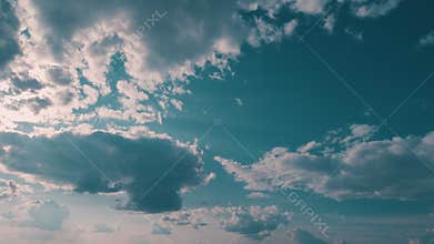 Sky With Different Types Of Clouds In Layers. Sky With Beautiful Silky Clouds. Puffy Fluffy On Different Layers Clouds.