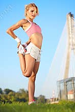 Blond female fitness model