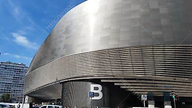 Santiago Bernabeu stadium. Detail of the facade of the Santiago Bernabeu football stadium where Real Madrid plays.