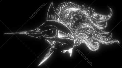 swordfish in white line on black background