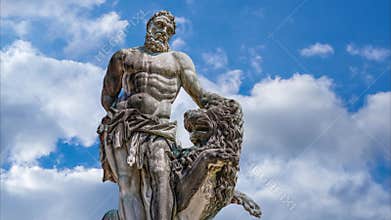 Beautiful statue of Harkules under a blue sky