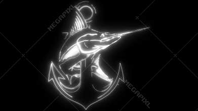 marlin fish in white line on black background