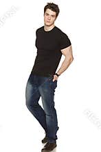 Full length portrait of young man with his hands
