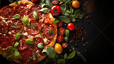 Delicious Italian pizza with pepperoni and tomatoes