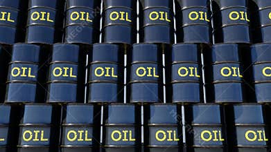 3D animation of Black barrels for cruel oil or petroleum