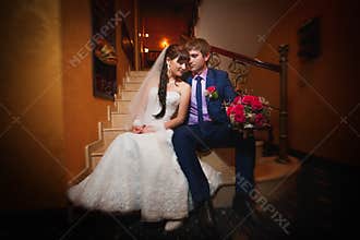 Bride and groom in the classic english interior