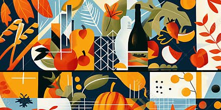 Modern harvest festival banner features geometric patterns