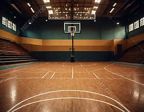 Empty Indoor basketball court. Horizontal panoramic wallpaper with copy space. Back to school and sport education concept.