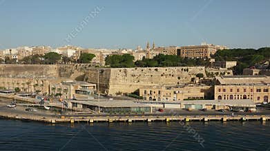 A Majestic View of Valletta&#x27;s Fortifications From the Grand Harbour. Valletta, the Capital City of Malta. The