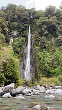 Thunder Creek Falls and Haast river, Mount Aspiring National Park, New Zealand